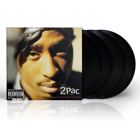 Quattro vinili neri inseriti nella custodia di 2Pac e compongono l'album Greatest Hits, una raccolta su 4 dischi con tutte le più belle e famosi canzoni del rapper americano che ha contribuito alla fama dell'hip hop